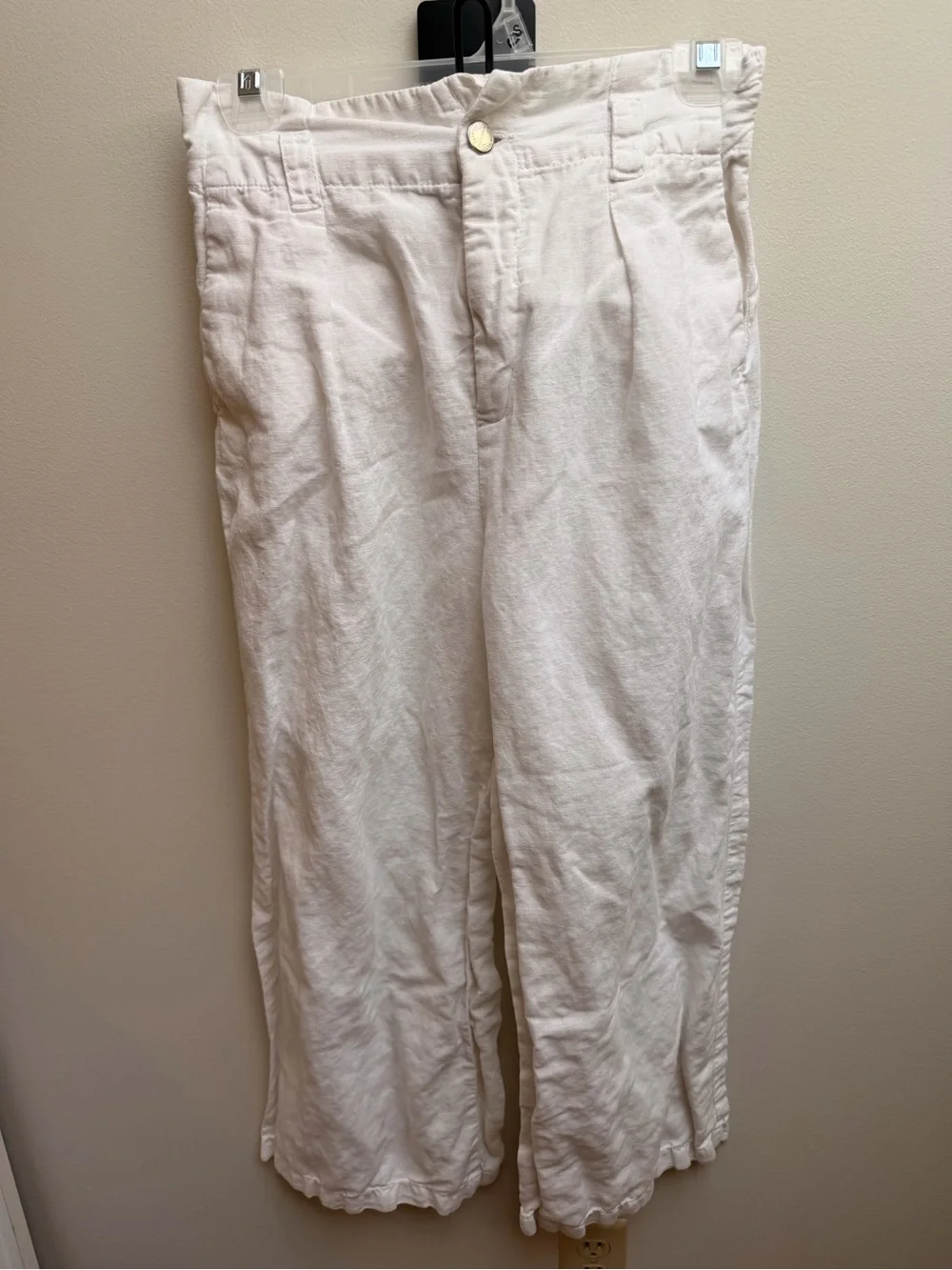 Zara Basic Z1975 Denim White Wide-Leg Linen Blend Chinos